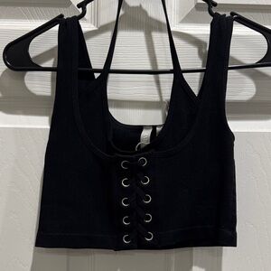 Elegant Black Lace-Up Crop Top